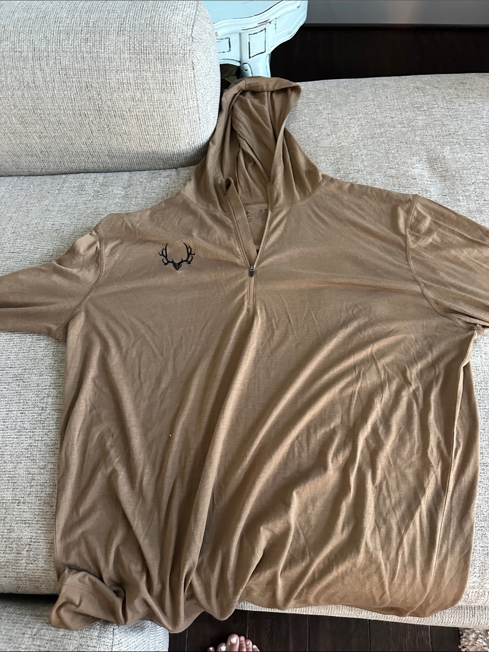 Men's Lightweight Half-Zip Hoodie in Brown with Antler Logo